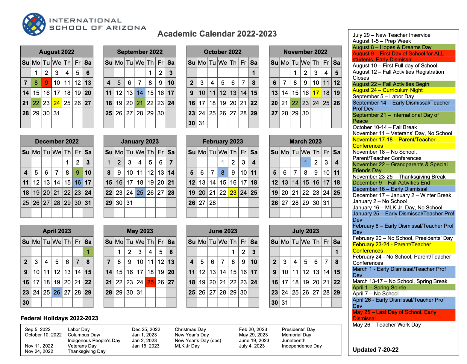 Calendar International School of Arizona